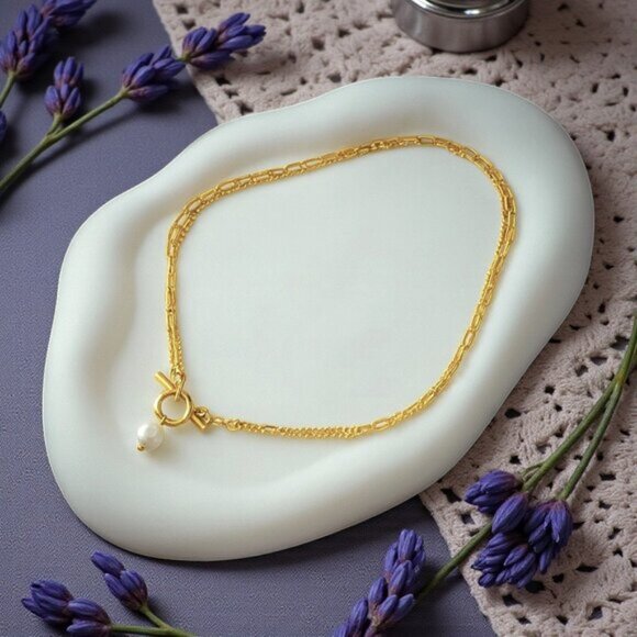 🆕️Dainty Pearl Pendant Necklace & Bracelet Set 18K Gold Plated Stainless Steel - Picture 10 of 10